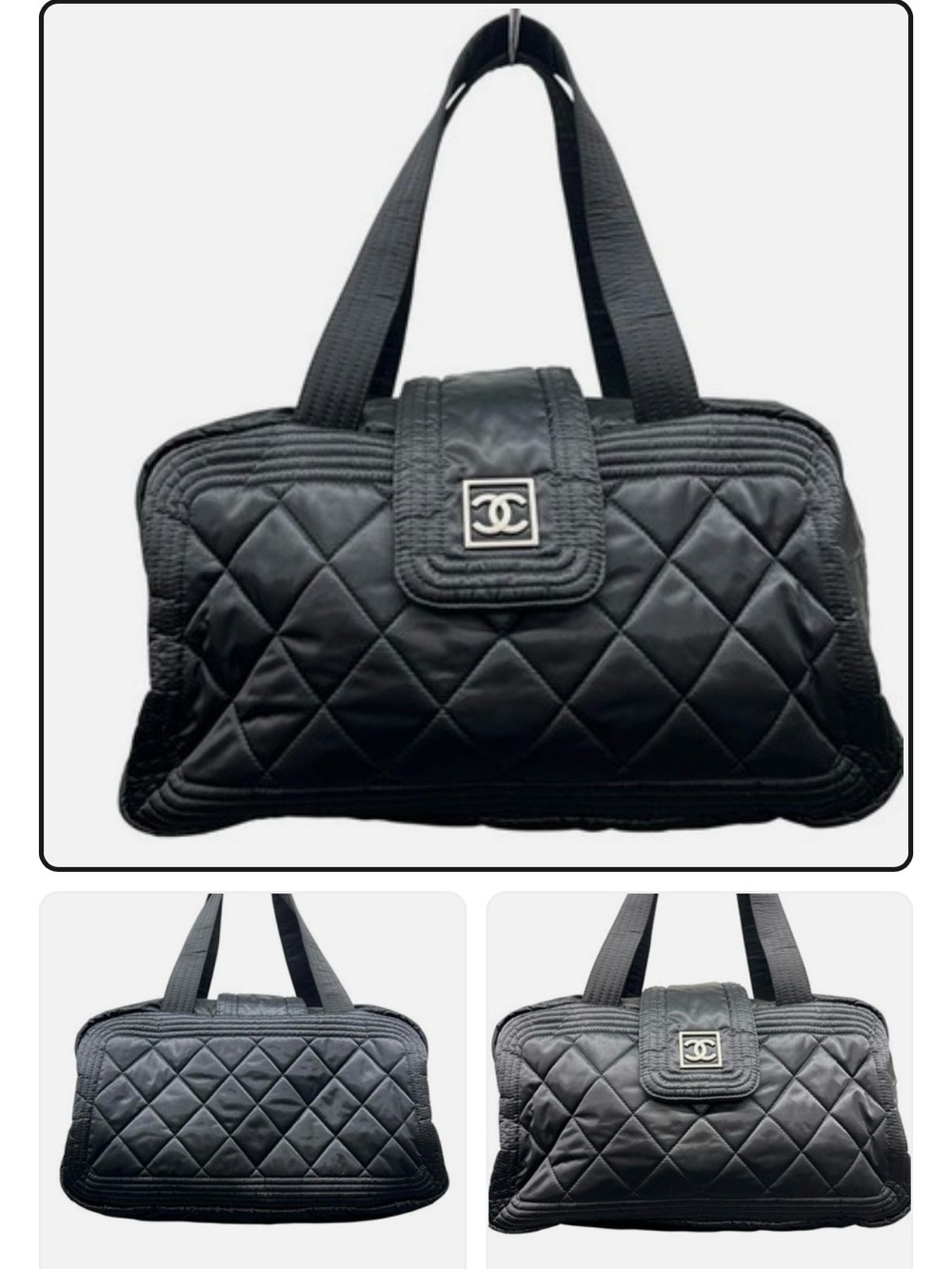 CHANEL Black Quilted Nylon Shoulder Tote with CC Clasp